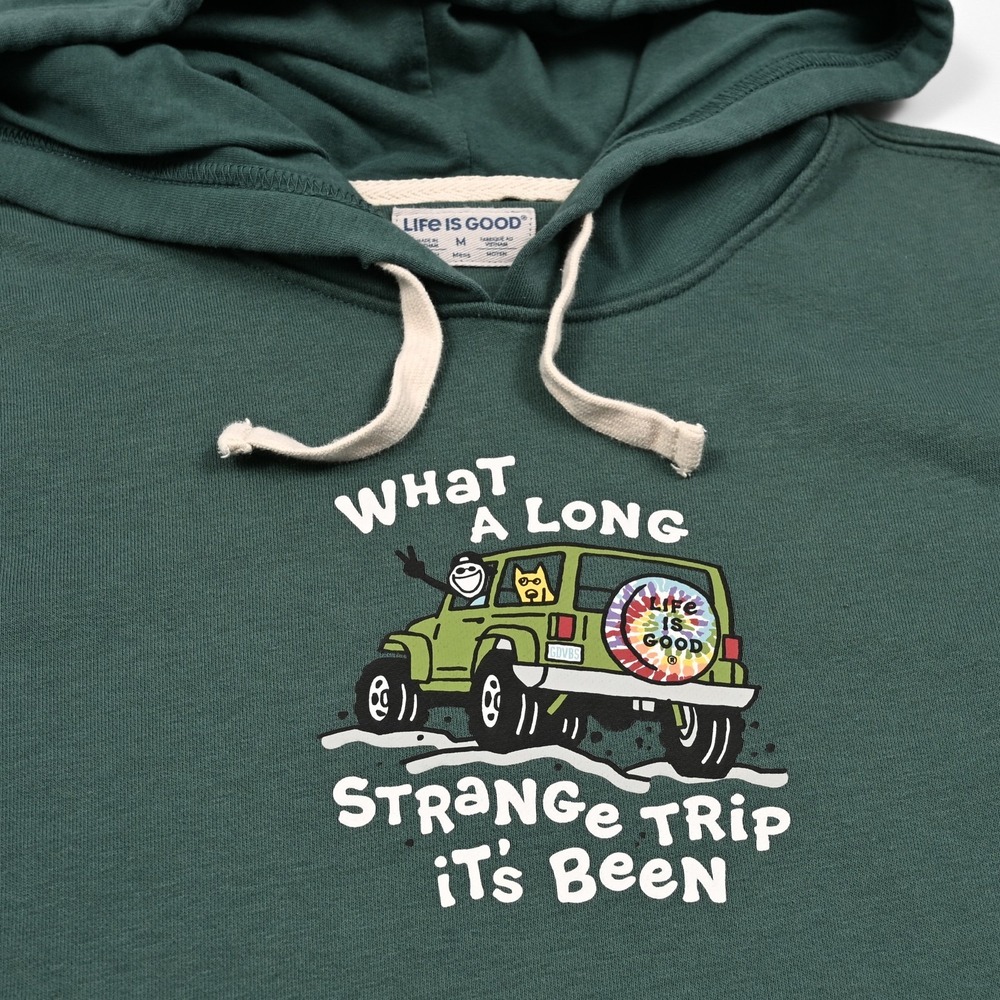 Life Is‎ Good Hoodie Jeep "What A Long Strange Trip Its Been" Men's Medium Green